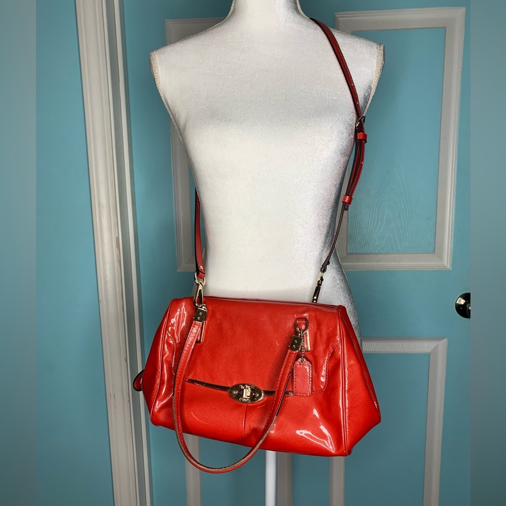 COACH Madison Madeline East West 25172 Orange/Red Purse with crossbody strap